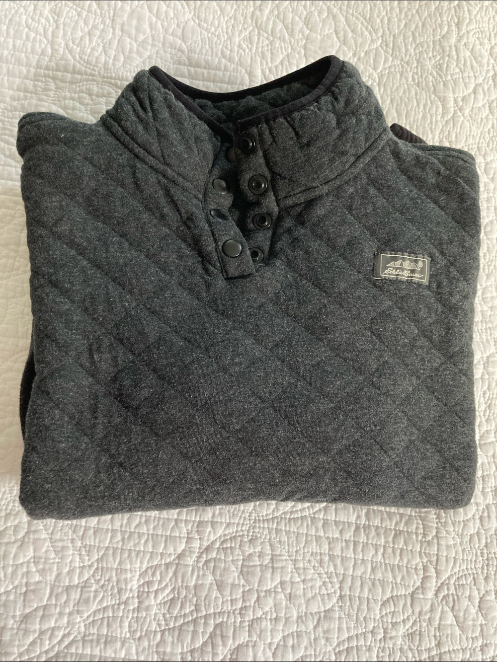 Eddie Bauer Quilted Charcoal Gray Quarter Snap Pullover Large - Picture 12 of 12